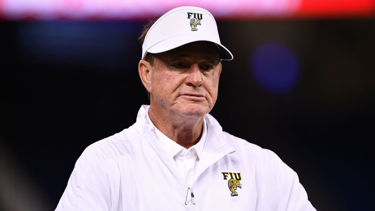 MIAMI, FLORIDA - NOVEMBER 23: Head Coach Butch Davis of the FIU Golden Panthers on the field during warm ups prior to the game against the Miami Hurricanes at Marlins Park on November 23, 2019 in Miami, Florida.