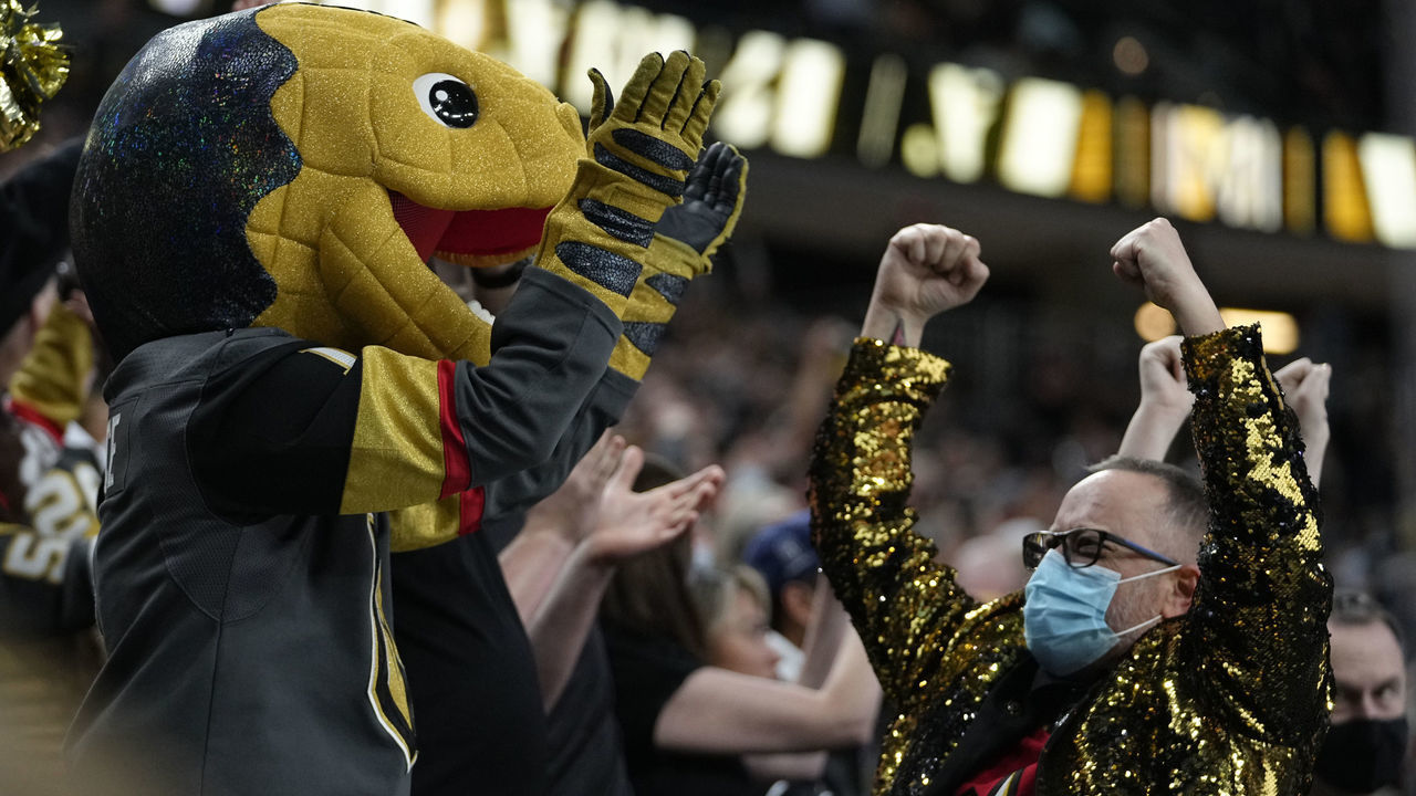 LAS VEGAS, NEVADA - NOVEMBER 13: Vegas Golden Knights fans cheer after a goal during the third period of a game against the Vancouver Canucks at T-Mobile Arena on November 13, 2021 in Las Vegas, Nevada.