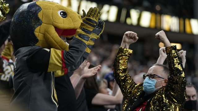 LAS VEGAS, NEVADA - NOVEMBER 13: Vegas Golden Knights fans cheer after a goal during the third period of a game against the Vancouver Canucks at T-Mobile Arena on November 13, 2021 in Las Vegas, Nevada.