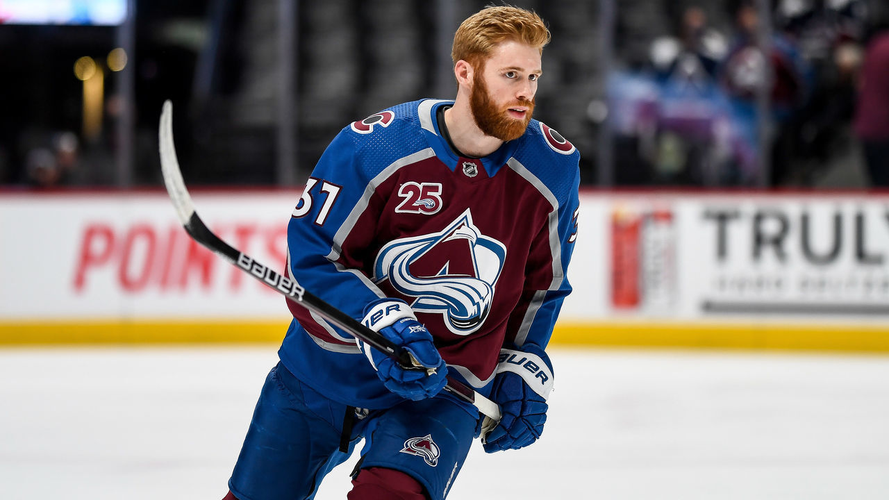 DENVER, CO - JUNE 08: Colorado Avalanche left wing J.T. Compher (37) skates during warm ups before a Stanley Cup Playoffs second round game between the Vegas Golden Knights and the Colorado Avalanche at Ball Arena in Denver, Colorado on June 8, 2021.