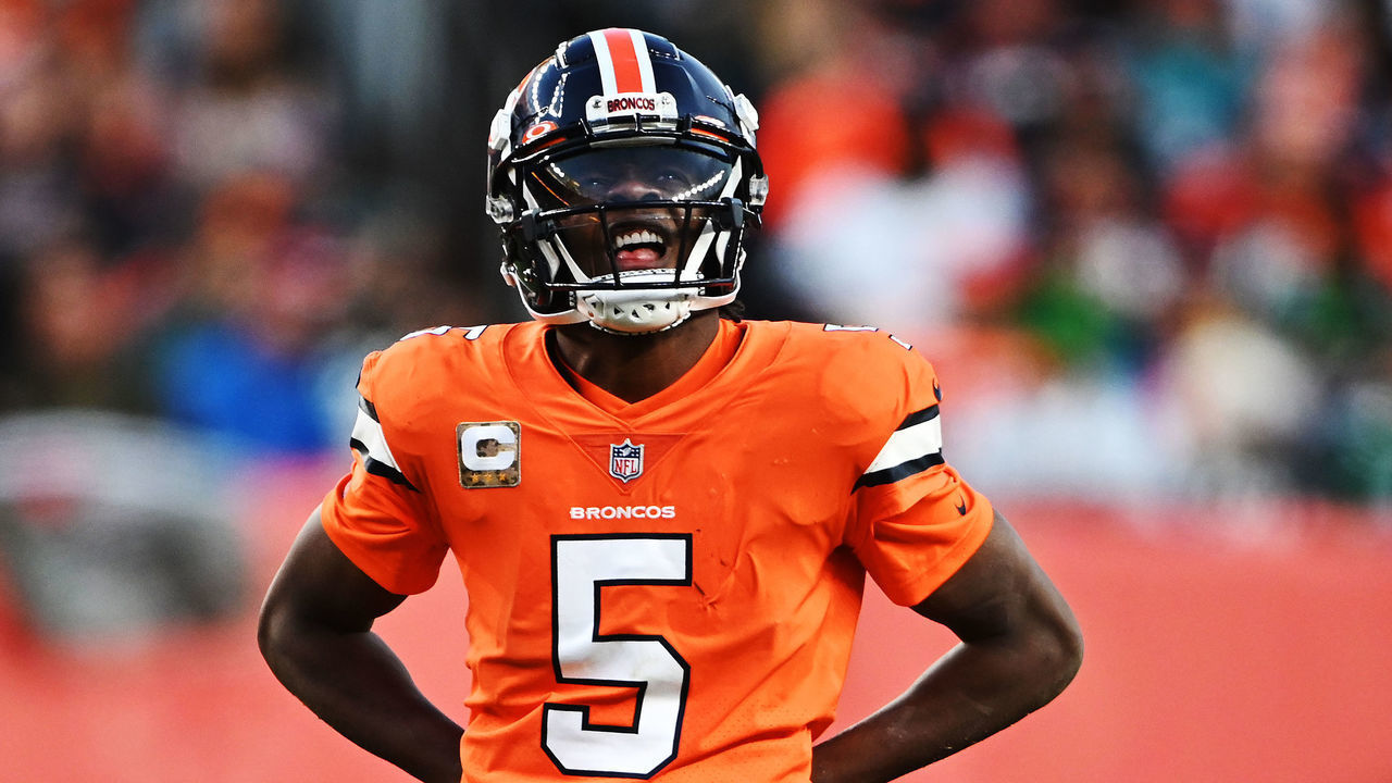 DENVER, COLORADO - NOVEMBER 14: Denver Broncos quarterback Teddy Bridgewater (5) has a hard game at Empower Field at Mile High on November 14, 2021 in Denver, Colorado. The Denver Broncos took on the Philadelphia Eagles.