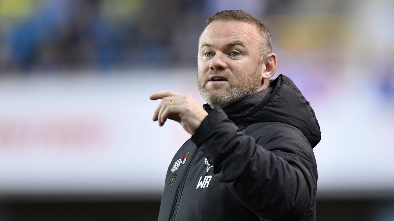 Derby County manager Wayne Rooney during the Sky Bet Championship match at The Den, London. Picture date: Saturday November 6, 2021.