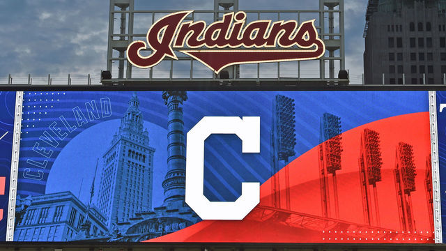 CLEVELAND, OHIO - JULY 22: The Cleveland Indians logo above the scoreboard during the game against the Tampa Bay Rays at Progressive Field on July 22, 2021 in Cleveland, Ohio. The Tampa Bay Rays defeated the Indians 5-4 in 10 innings.