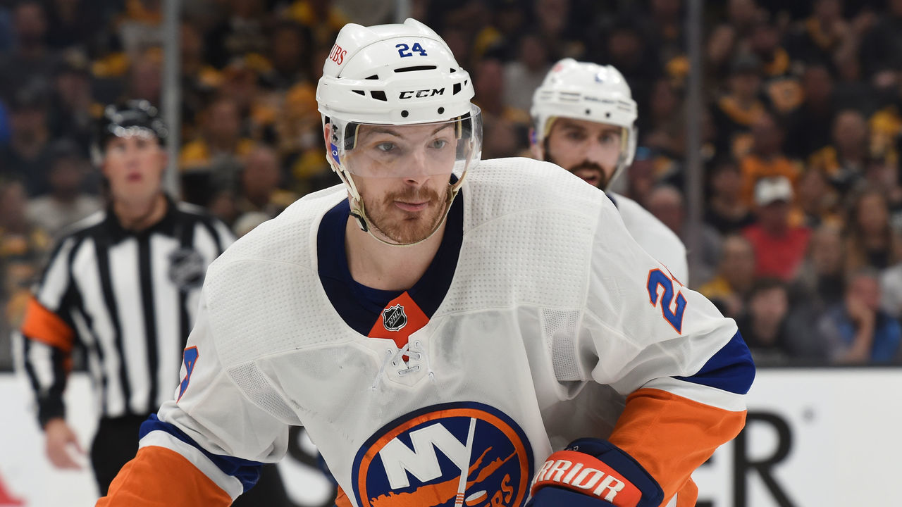 BOSTON, MA - JUNE 7: Scott Mayfield #24 of the New York Islanders skates against the Boston Bruins in Game Five of the Second Round of the 2021 Stanley Cup Playoffs at the TD Garden on June 7, 2021 in Boston, Massachusetts.