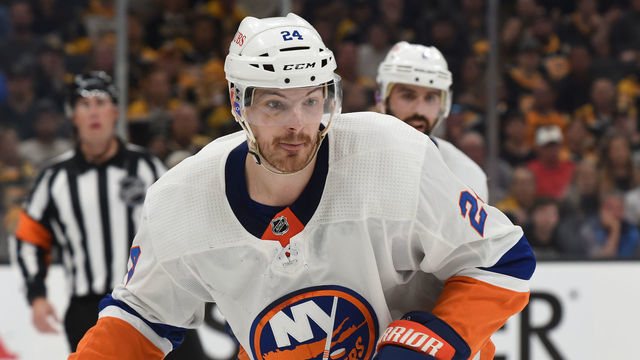 BOSTON, MA - JUNE 7: Scott Mayfield #24 of the New York Islanders skates against the Boston Bruins in Game Five of the Second Round of the 2021 Stanley Cup Playoffs at the TD Garden on June 7, 2021 in Boston, Massachusetts.