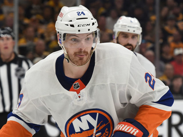 BOSTON, MA - JUNE 7: Scott Mayfield #24 of the New York Islanders skates against the Boston Bruins in Game Five of the Second Round of the 2021 Stanley Cup Playoffs at the TD Garden on June 7, 2021 in Boston, Massachusetts.