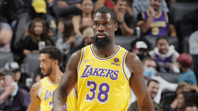 SACRAMENTO, CA - OCTOBER 14: Chaundee Brown #38 of the Los Angeles Lakers looks on during the game against the Sacramento Kings on October 14, 2021 at Golden 1 Center in Sacramento, California. NOTE TO USER: User expressly acknowledges and agrees that, by downloading and or using this photograph, User is consenting to the terms and conditions of the Getty Images Agreement. Mandatory Copyright Notice: Copyright 2021 NBAE