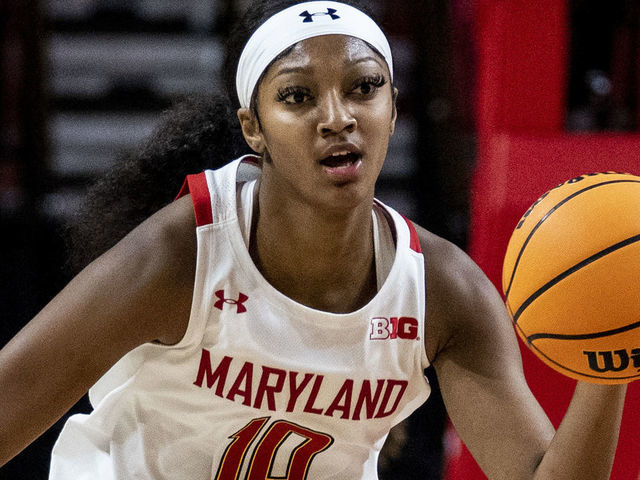 COLLEGE PARK, MD - NOVEMBER 12: Maryland Terrapins forward Angel Reese (10) on the attack during a womens college basketball game between the Maryland Terrapins and the Villanova Wildcats, on November 12, 2021, at Xfinity Center, in College Park, Maryland.