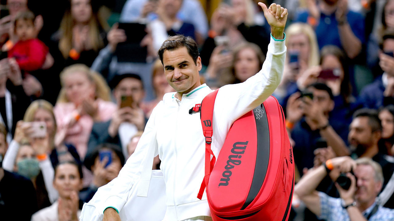 Roger Federer waves to the fans after winning his first round gentlemen's singles match against Adrian Mannarino on centre court on day two of Wimbledon at The All England Lawn Tennis and Croquet Club, Wimbledon. Picture date: Tuesday June 29, 2021.