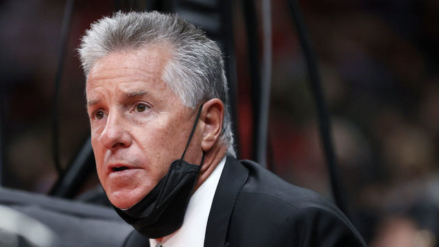 PORTLAND, OREGON - OCTOBER 20: President of Basketball Operations Neil Olshey of the Portland Trail Blazers looks on against the Sacramento Kings during the second quarter at Moda Center on October 20, 2021 in Portland, Oregon.