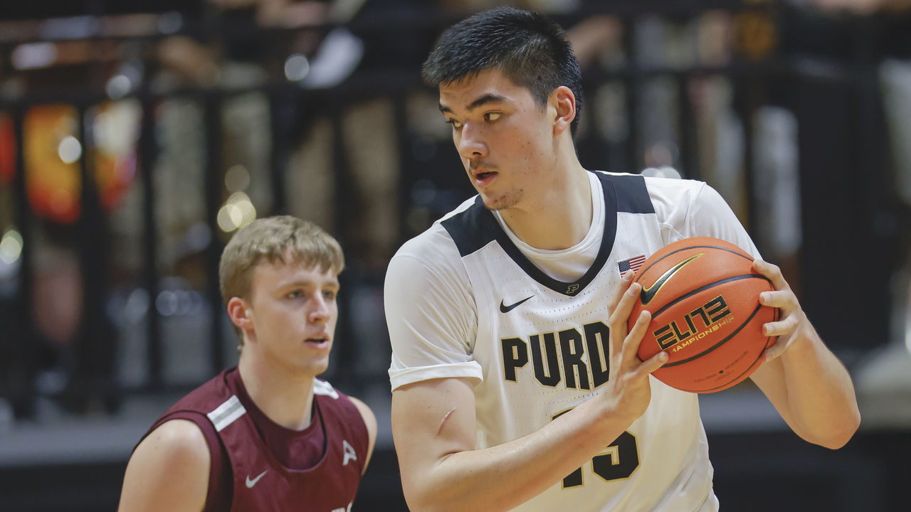 WEST LAFAYETTE, IN - NOVEMBER 09: Zach Edey #15 of Purdue Boilermakers is seen during the game against the Bellarmine Knights at Mackey Arena on November 9, 2021 in West Lafayette, Indiana.