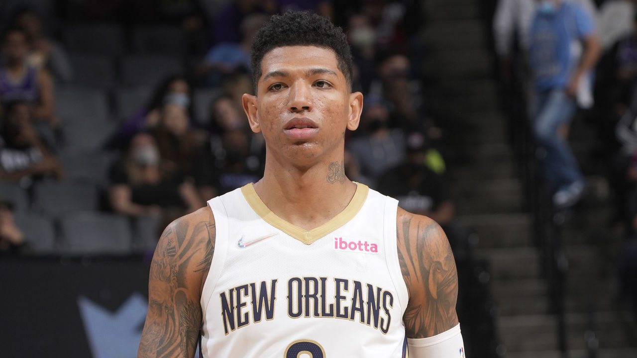 SACRAMENTO, CA - November 3: Didi Louzada #0 of the New Orleans Pelicans looks on against the Sacramento Kings on November 3, 2021 at Golden 1 Center in Sacramento, California. NOTE TO USER: User expressly acknowledges and agrees that, by downloading and or using this photograph, User is consenting to the terms and conditions of the Getty Images Agreement. Mandatory Copyright Notice: Copyright 2021 NBAE