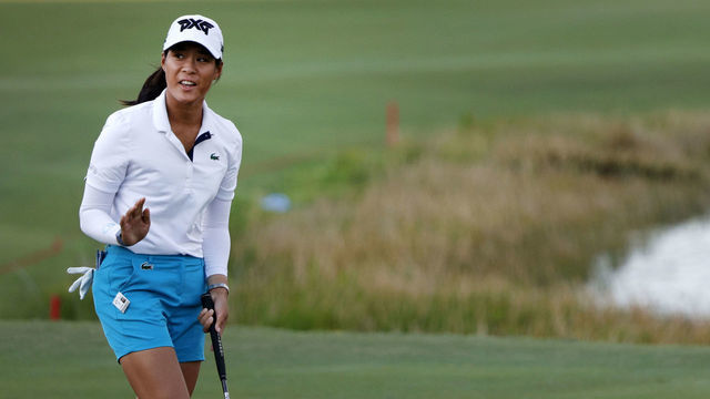NAPLES, FLORIDA - NOVEMBER 19: Celine Boutier of France reacts on the 18th green during the second round of the CME Group Tour Championship at Tiburon Golf Club on November 19, 2021 in Naples, Florida.