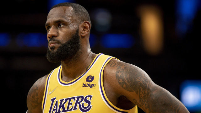 BOSTON, MASSACHUSETTS - NOVEMBER 19: LeBron James #6 of the Los Angeles Lakers looks on during a game against the Boston Celtics at TD Garden on November 19, 2021 in Boston, Massachusetts.