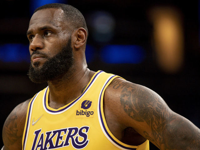 BOSTON, MASSACHUSETTS - NOVEMBER 19: LeBron James #6 of the Los Angeles Lakers looks on during a game against the Boston Celtics at TD Garden on November 19, 2021 in Boston, Massachusetts.