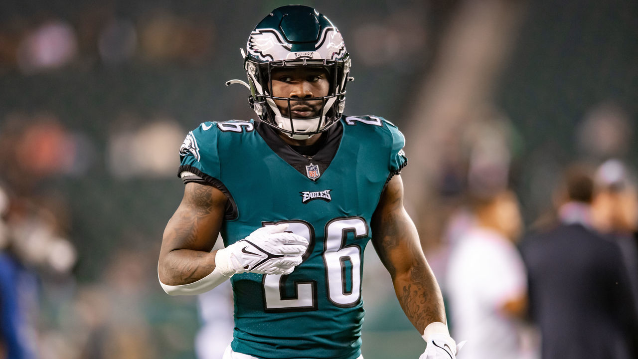 PHILADELPHIA, PA - OCTOBER 14: Philadelphia Eagles running back Miles Sanders (26) is pictured prior to the game between the Tampa Bay Buccaneers and Philadelphia Eagles on October 14, 2021 at Lincoln Financial Field in Philadelphia, PA.