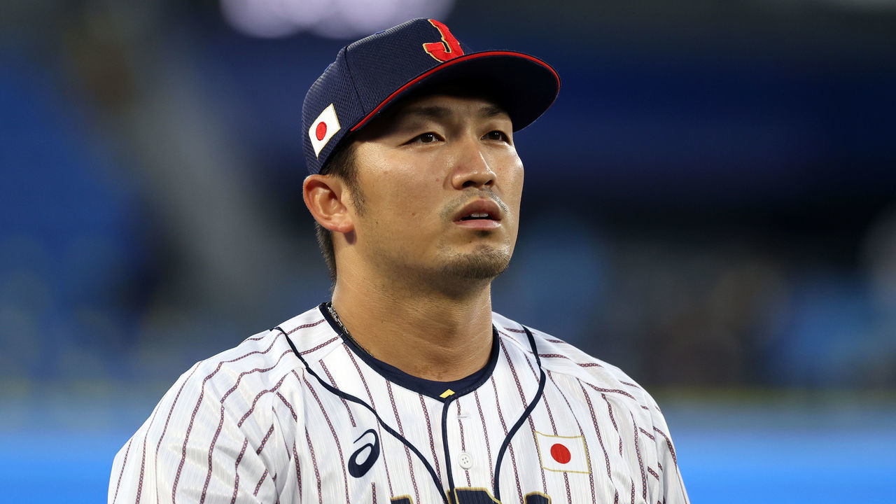YOKOHAMA, JAPAN - AUGUST 04: Seiya Suzuki #51 of Team Japan looks on before the game against Team Republic of Korea during the semifinals of men's baseball on day twelve of the Tokyo 2020 Olympic Games at Yokohama Baseball Stadium on August 04, 2021 in Yokohama, Japan.