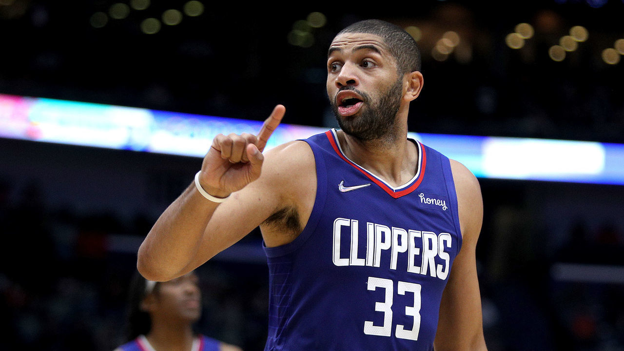 NEW ORLEANS, LOUISIANA - NOVEMBER 19: Nicolas Batum #33 of the LA Clippers reats to a call during the fourth quarter of a NBA game against the New Orleans Pelicans at Smoothie King Center on November 19, 2021 in New Orleans, Louisiana.