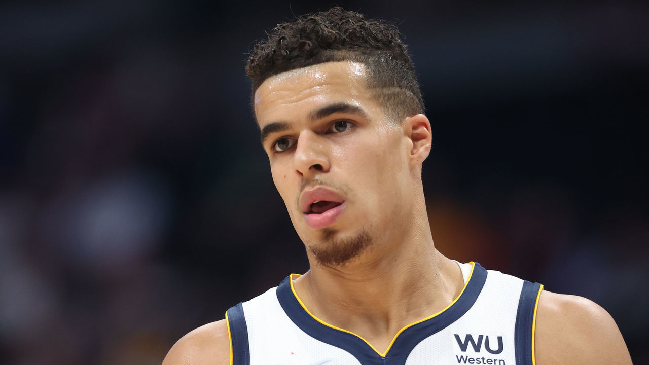 DENVER, COLORADO - OCTOBER 25: Michael Porter Jr. #1 of the Denver Nuggets plays the Cleveland Cavaliers at Ball Arena on October 25, 2021 in Denver, Colorado.