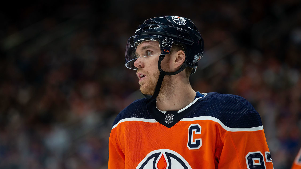 EDMONTON, AB - NOVEMBER 05: Connor McDavid #97 of the Edmonton Oilers skates against the New York Rangers during the first period at Rogers Place on November 5, 2021 in Edmonton, Canada.