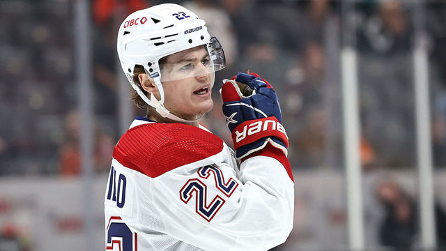 ANAHEIM, CALIFORNIA - OCTOBER 31: Cole Caufield #22 of the Montreal Canadiens looks on during the second period of a game against the Anaheim Ducks at Honda Center on October 31, 2021 in Anaheim, California.