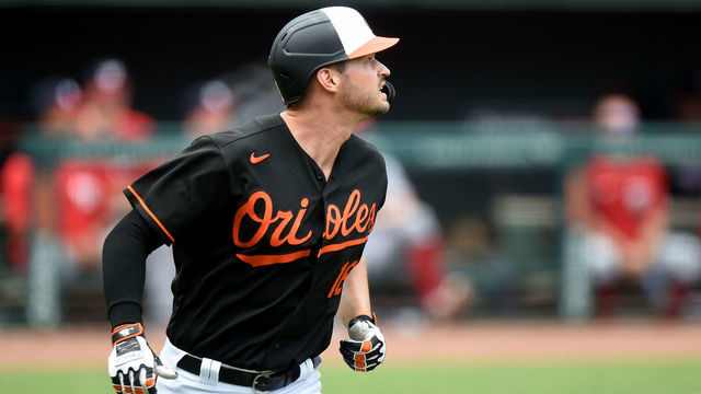 BALTIMORE, MARYLAND - JULY 25: Trey Mancini #16 of the Baltimore Orioles rounds the bases after hitting a home run against the Washington Nationals at Oriole Park at Camden Yards on July 25, 2021 in Baltimore, Maryland.