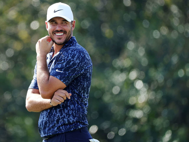 HOUSTON, TEXAS - NOVEMBER 12: Brooks Koepka reacts on the seventh hole during the second round of the Houston Open at Memorial Park Golf Course on November 12, 2021 in Houston, Texas.