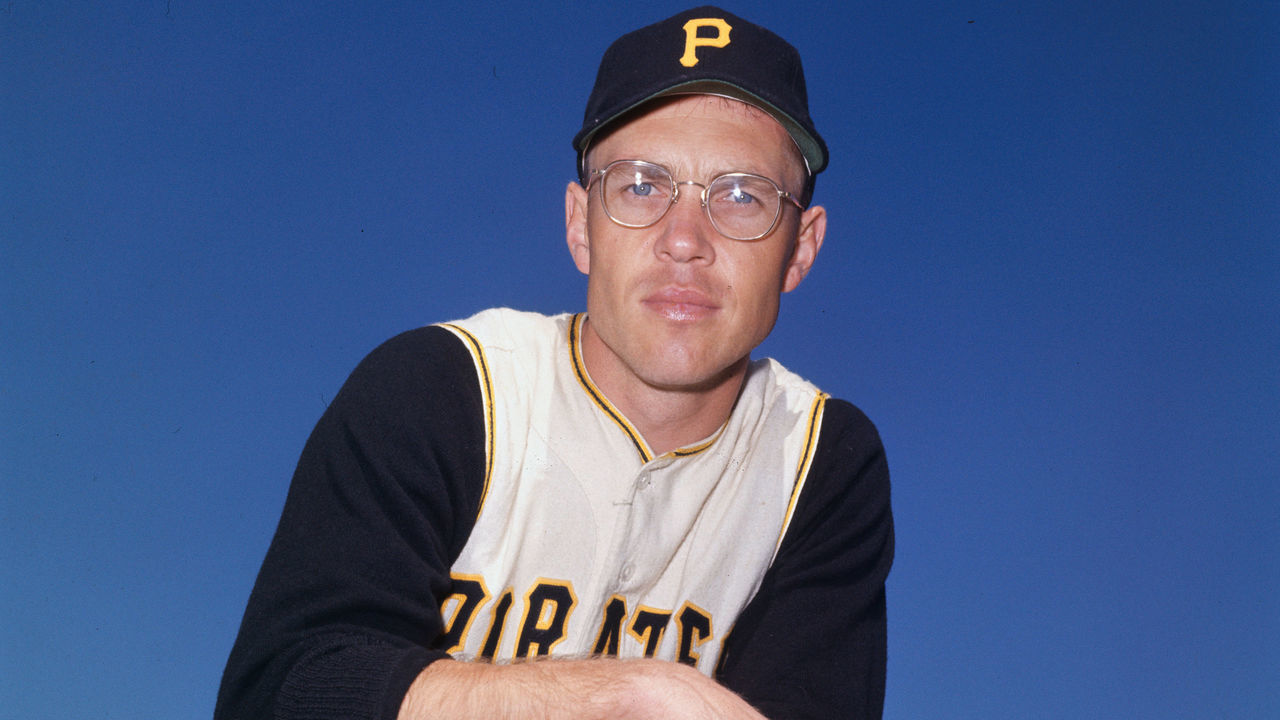 Pittsburgh Pirates' outfielder Bill Virdon is shown here wearing glasses as he poses for the camera.