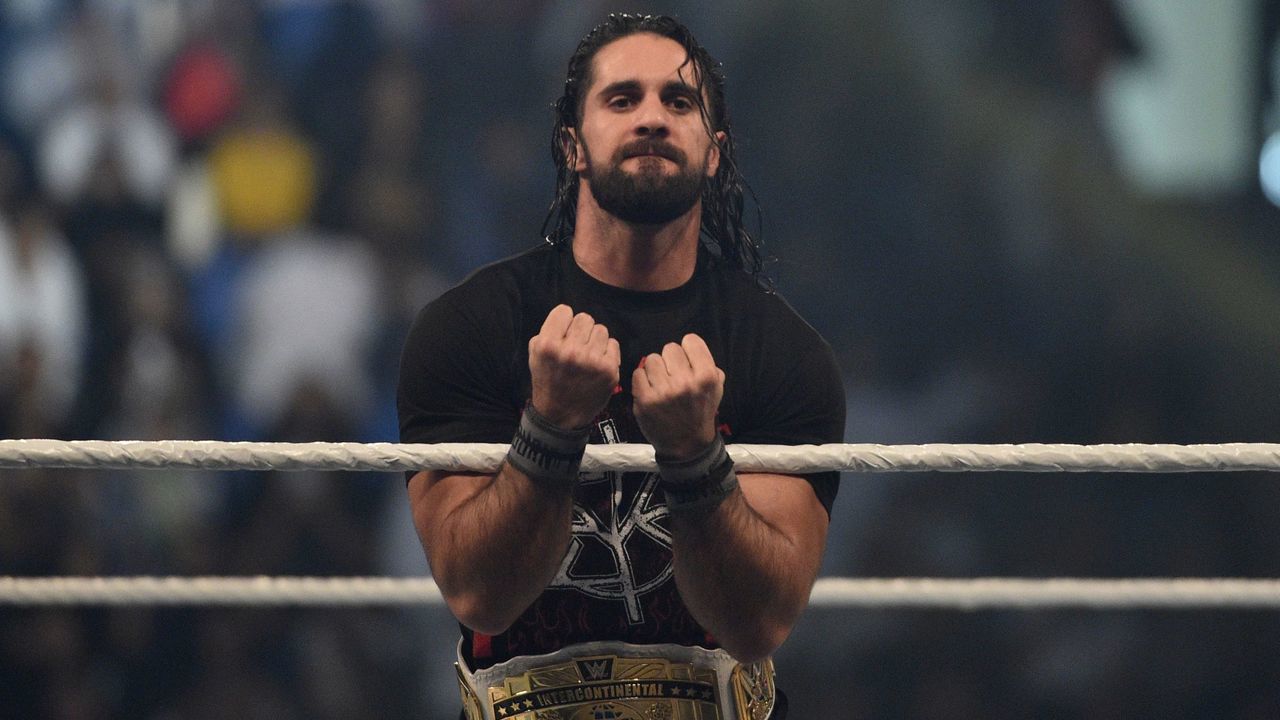 Seth Rollins makes his way to the rign during the WWE World Cup Quarterfinal match as part of as part of the World Wrestling Entertainment (WWE) Crown Jewel pay-per-view at the King Saud University Stadium in Riyadh on November 2, 2018.