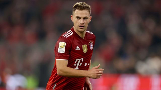MUNICH, GERMANY - NOVEMBER 06: Joshua Kimmich of FC Bayern München looks on during the Bundesliga match between FC Bayern München and Sport-Club Freiburg at Allianz Arena on November 06, 2021 in Munich, Germany.