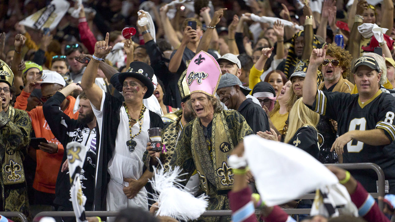 Football: New Orleans Saints fans in stands during game vs Tampa Bay Buccaneers at Caesars Superdome. New Orleans, LA 10/31/20/21 CREDIT: Erick W. Rasco
