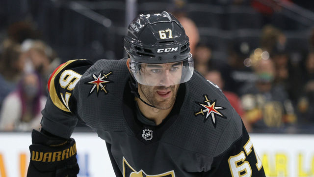 LAS VEGAS, NEVADA - OCTOBER 07: Max Pacioretty #67 of the Vegas Golden Knights waits for a faceoff in the second period of a preseason game against the Arizona Coyotes at T-Mobile Arena on October 7, 2021 in Las Vegas, Nevada. The Coyotes defeated the Golden Knights 3-1.