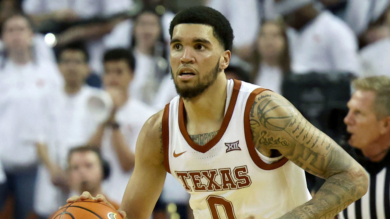 AUSTIN, TEXAS - NOVEMBER 20: Timmy Allen #0 of the Texas Longhorns dribbles the ball up court against the San Jose State Spartans at The Frank Erwin Center on November 20, 2021 in Austin, Texas.