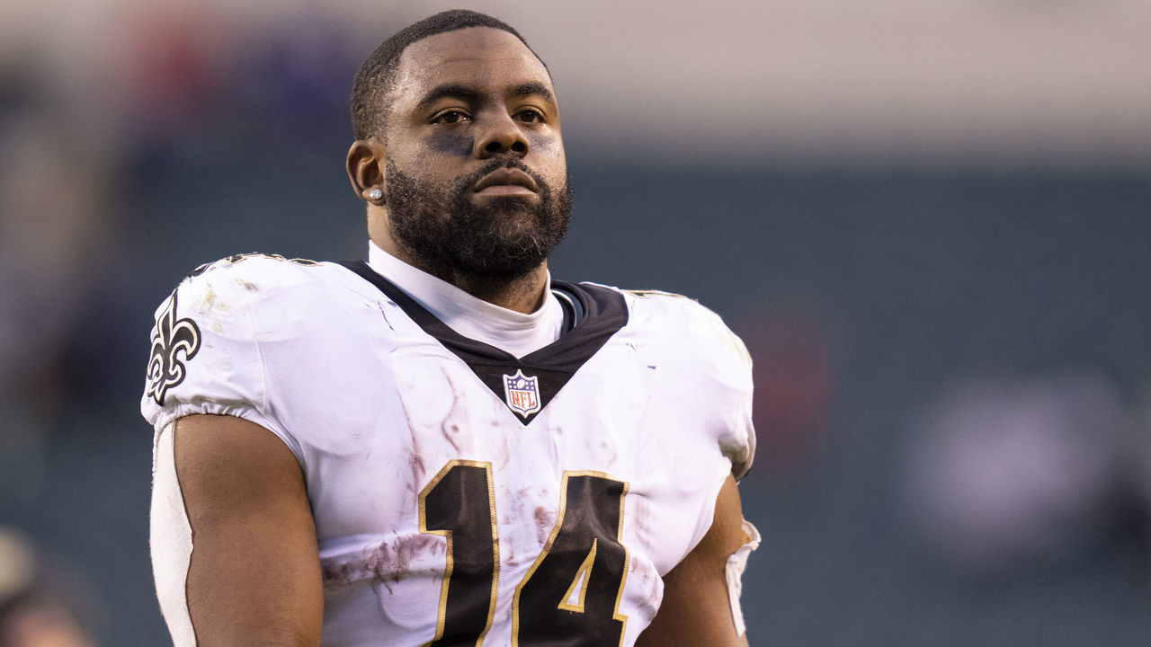 PHILADELPHIA, PA - NOVEMBER 21: Mark Ingram #14 of the New Orleans Saints walks off the field against the Philadelphia Eagles at Lincoln Financial Field on November 21, 2021 in Philadelphia, Pennsylvania.