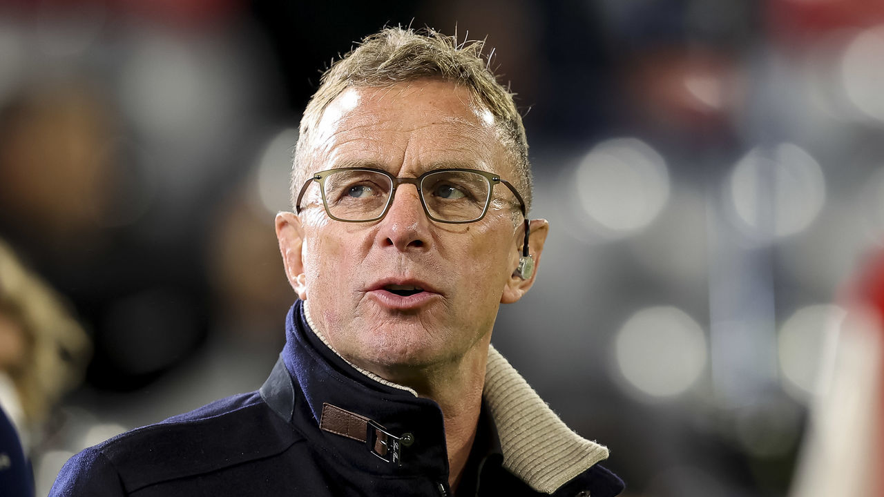 MUNICH, GERMANY - SEPTEMBER 29: (BILD OUT) Ralf Rangnick talks prior to the UEFA Champions League group E match between FC Bayern Muenchen and Dinamo Kiev at Allianz Arena on September 29, 2021 in Munich, Germany.