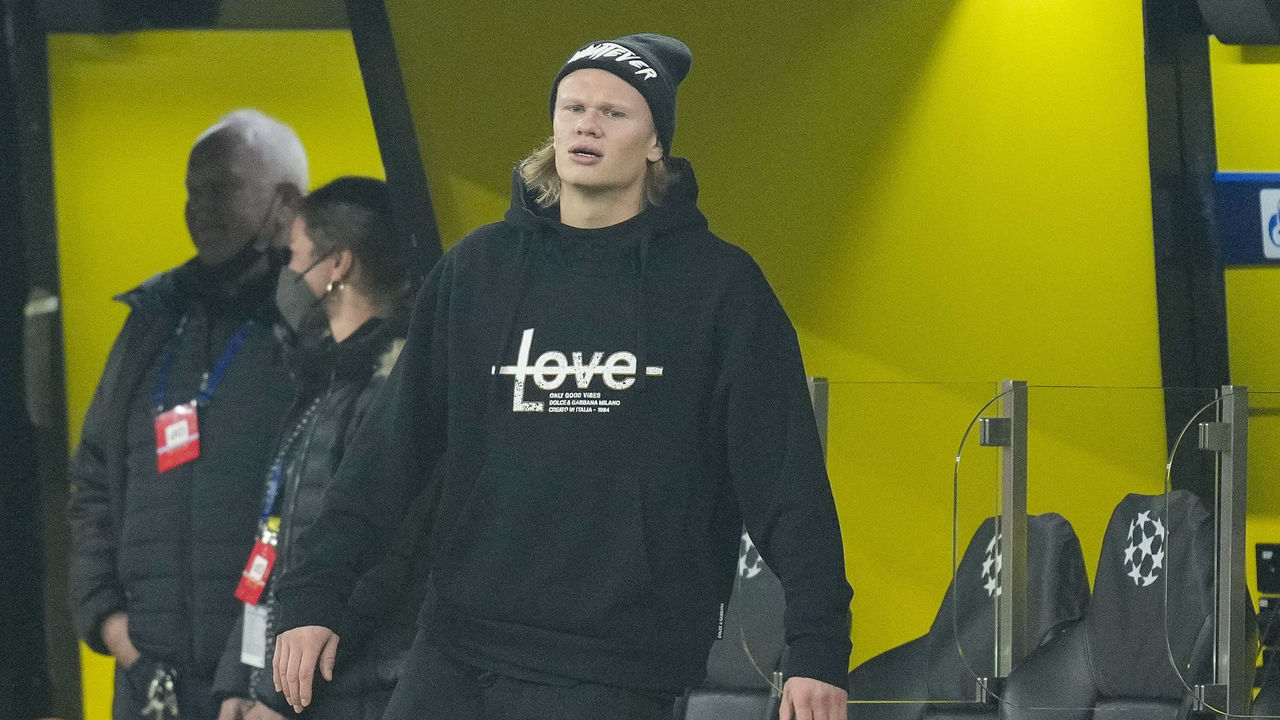 DORTMUND, GERMANY - NOVEMBER 03: (BILD OUT) Erling Haaland of Borussia Dortmund looks on during the UEFA Champions League group C match between Borussia Dortmund and AFC Ajax at Signal Iduna Park on November 3, 2021 in Dortmund, Germany.