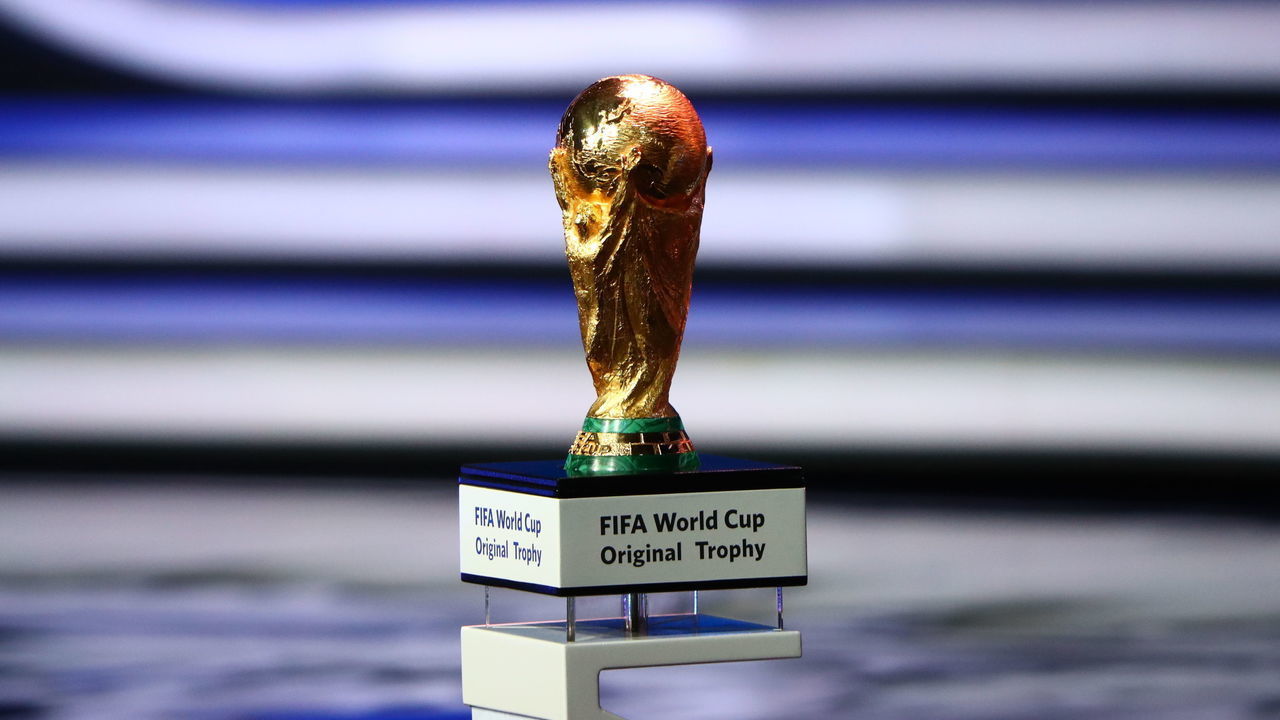 MOSCOW, RUSSIA DECEMBER 1, 2017: Winner's trophy at the Final Draw for 2018 FIFA World Cup at the State Kremlin Palace. Stanislav Krasilnikov/TASS