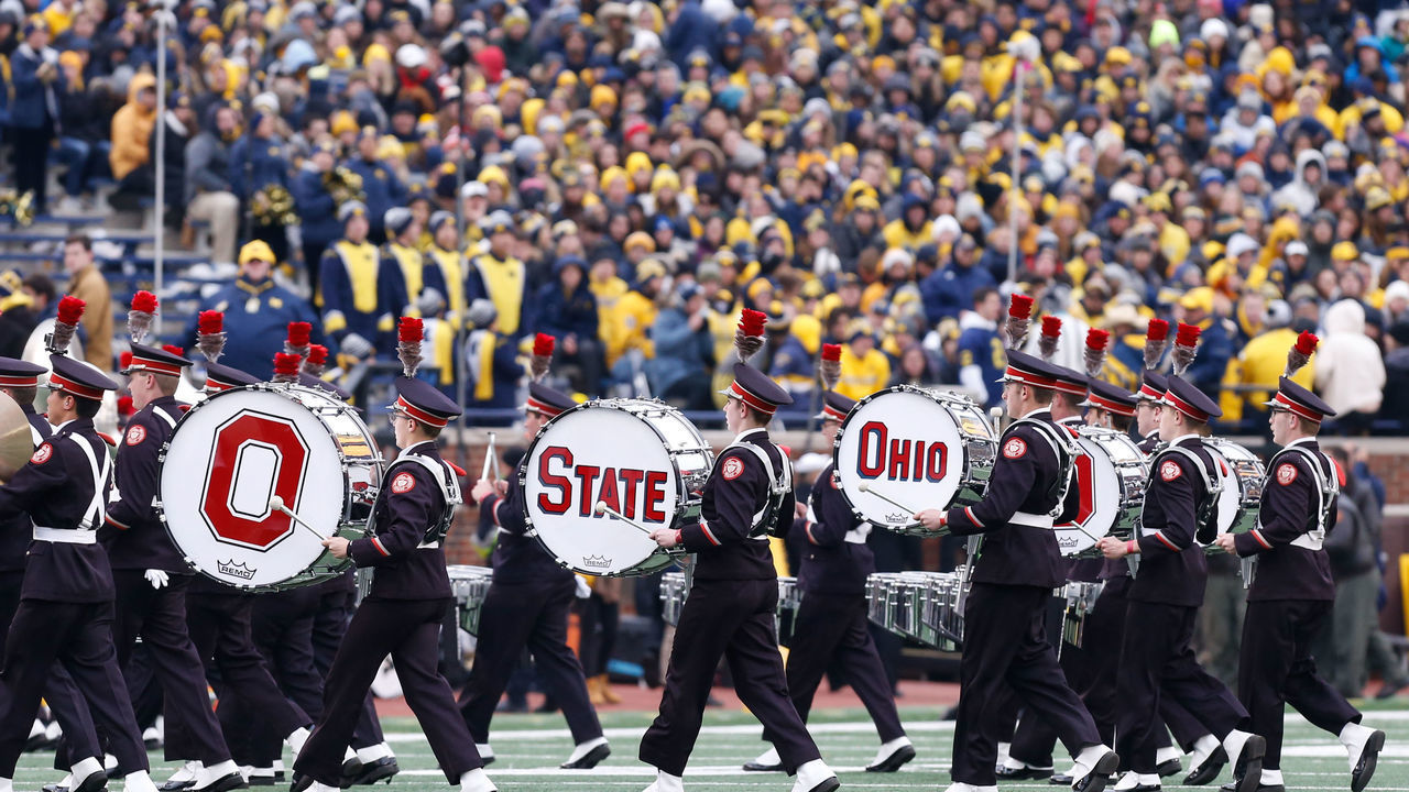 ANN ARBOR, MI - NOVEMBER 30: The drum section of the Ohio State marching band performs during halftime of a regular season Big 10 Conference game between the Ohio State Buckeyes (2) and the Michigan Wolverines (10) on November 30, 2019 at Michigan Stadium in Ann Arbor, Michigan.