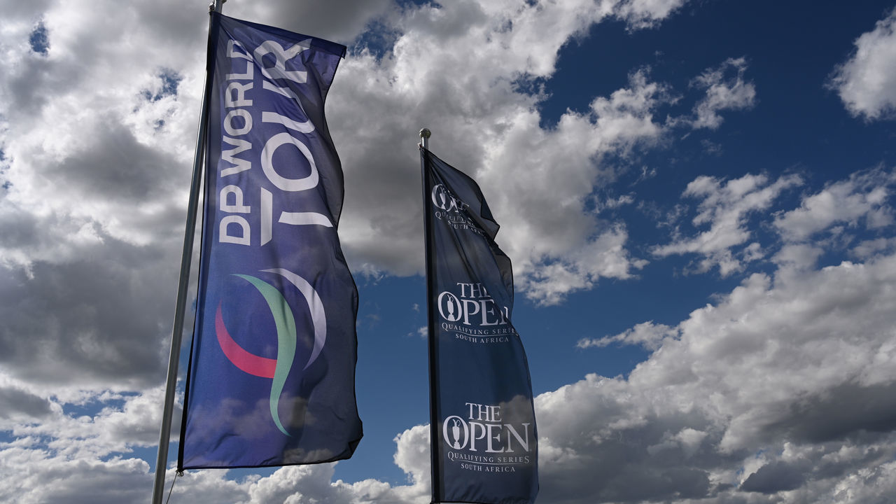 JOHANNESBURG, SOUTH AFRICA - NOVEMBER 24: A flag of the newly branded DP World Tour during a practice round prior to the JOBURG Open at Randpark Golf Club on November 24, 2021 in Johannesburg, South Africa.