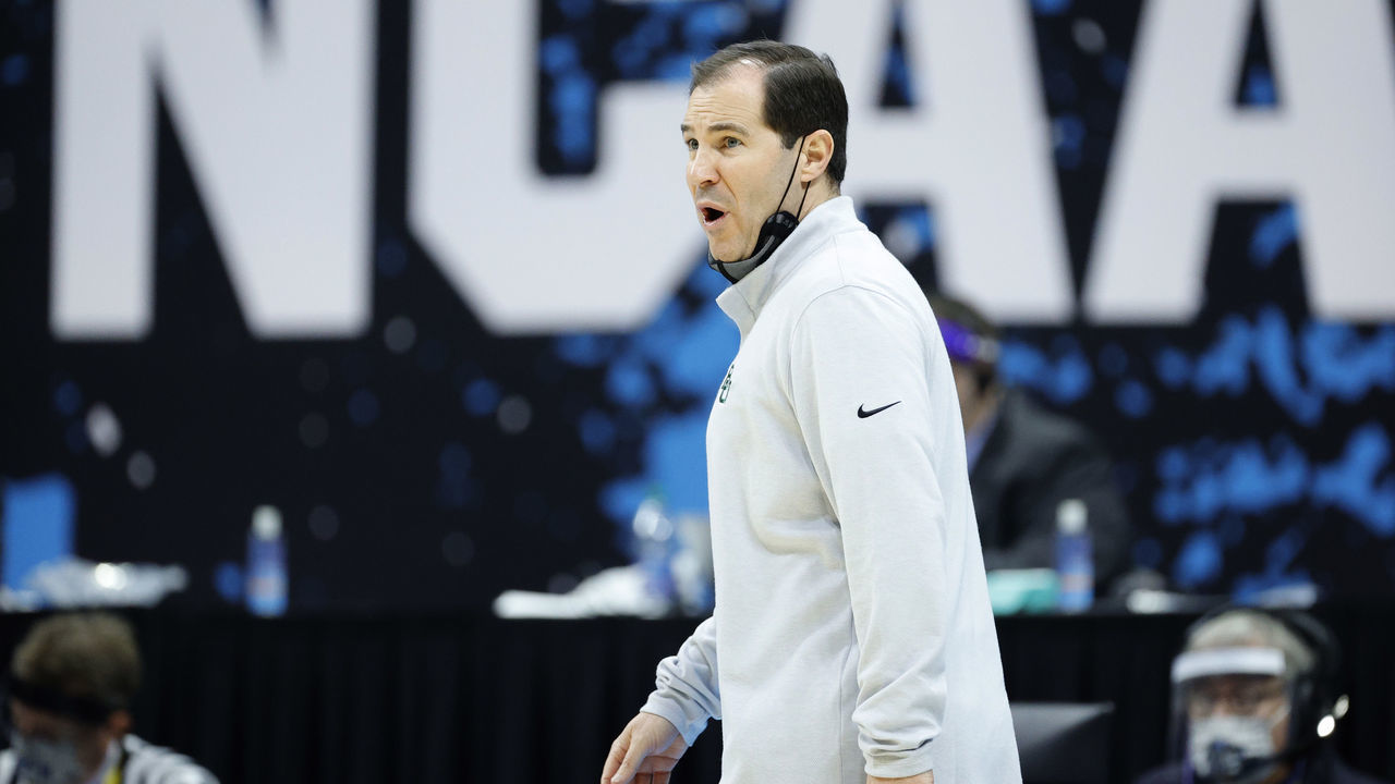 INDIANAPOLIS, INDIANA - APRIL 05: Head coach Scott Drew of the Baylor Bears looks on during the National Championship game of the 2021 NCAA Men's Basketball Tournament against the Gonzaga Bulldogs at Lucas Oil Stadium on April 05, 2021 in Indianapolis, Indiana.