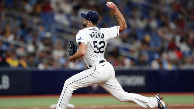 TAMPA, FL - OCTOBER 08: Michael Wacha #52 of the Tampa Bay Rays pitches in the ninth inning during Game 2 of the ALDS between the Boston Red Sox and the Tampa Bay Rays at Tropicana Field on Friday, October 8, 2021 in Tampa, Florida.