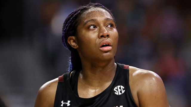 SAN ANTONIO, TEXAS - APRIL 02: Aliyah Boston #4 of the South Carolina Gamecocks walks off the court after the loss to the Stanford Cardinal in the Final Four semifinal game of the 2021 NCAA Women's Basketball Tournament at the Alamodome on April 02, 2021 in San Antonio, Texas.