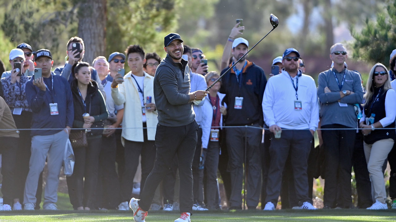 LAS VEGAS, NEVADA - NOVEMBER 26: Brooks Koepka plays his shot from the fourth tee during Capital One's The Match V: Bryson v Brooks at Wynn Golf Course on November 26, 2021 in Las Vegas, Nevada.