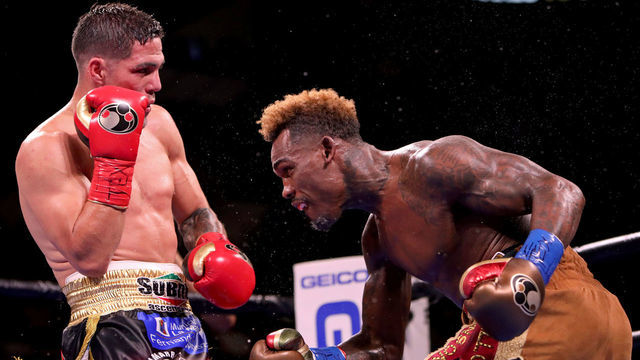 SAN ANTONIO, TX - JULY 17: Jermell Charlo (R) and Brian Castano (L) exchange punches during their Super Welterweight fight at AT&T Center on July 17, 2021 in San Antonio, Texas. The Jermell Charlo and Brian Castano fight ended in a split draw.