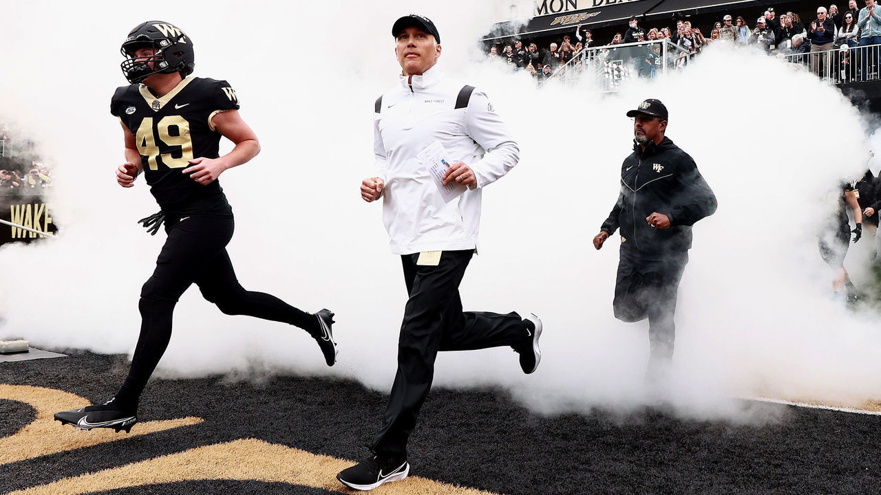 WINSTON-SALEM, NORTH CAROLINA - OCTOBER 30: Head coach Dave Clawson of the Wake Forest Demon Deacons takes the field for a game against the Duke Blue Devils at Truist Field on October 30, 2021 in Winston-Salem, North Carolina.