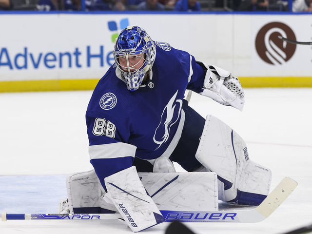 Tampa Bay Lightning goalie Andrei Vasilevskiy (88) skates with his