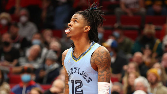 PORTLAND, OREGON - OCTOBER 27: Ja Morant #12 of the Memphis Grizzlies reacts against the Portland Trail Blazers during the third quarter at Moda Center on October 27, 2021 in Portland, Oregon.