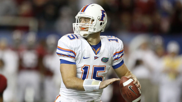 05 December 2009: Florida quarterback Tim Tebow (15) drops back to pass in the Alabama Crimson Tide 32-13 victory over the Florida Gators in the SEC Championship at the Georgia Dome in Atlanta, GA.