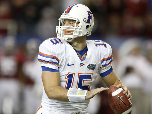 05 December 2009: Florida quarterback Tim Tebow (15) drops back to pass in the Alabama Crimson Tide 32-13 victory over the Florida Gators in the SEC Championship at the Georgia Dome in Atlanta, GA.