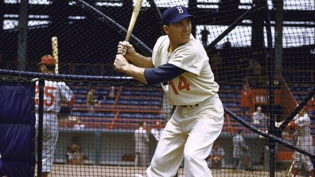 UNITED STATES - AUGUST 01: Baseball: Brooklyn Dodgers Gil Hodges in action at batting cage before game, Brooklyn, NY 8/1/1955